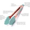 COOK WITH COLOR Stainless Steel Silicone Tipped Kitchen & BBQ Tongs Set, 3 Pc Utensils, Grey(Mint)