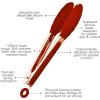 COOK WITH COLOR Stainless Steel Silicone Tipped Kitchen & BBQ Tongs Set, 3 Pc Utensils, Grey(Red)