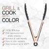COOK WITH COLOR Stainless Steel Silicone Tipped Kitchen & BBQ Tongs Set, 3 Pc Utensils, Grey(Rose Gold and Black)