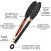 COOK WITH COLOR Stainless Steel Silicone Tipped Kitchen & BBQ Tongs Set, 3 Pc Utensils, Grey(Rose Gold and Black)