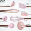 Cook With Color 10 Piece Silicone Cooking Utensil Set with Holder and Trivet, Kitchen Tools and Gadgets with Rounded Copper Handles (Pink)