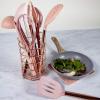 Cook With Color 10 Piece Silicone Cooking Utensil Set with Holder and Trivet, Kitchen Tools and Gadgets with Rounded Copper Handles (Pink)