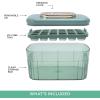 Cook with Color Ice Cube Tray with Lid and Bin – Easy Release Ice Container for Freezer with Push Button – 24 Ice Cube Tray For Small Ice Cubes, Ice Coffee Ice Cubes, Baby Food and More (Green-Tray)