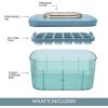 Cook with Color Ice Cube Tray with Lid and Bin – Easy Release Ice Container for Freezer with Push Button – 24 Ice Cube Tray For Small Ice Cubes, Ice Coffee Ice Cubes, Baby Food and More (Blue-Tray)