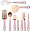 COOK WITH COLOR Kitchen Gadget Set Copper Plated Stainless Steel Utensils with Soft Touch Handles, Copper Navy, 7 Pieces(Copper Pink)
