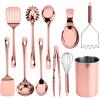 COOK WITH COLOR Kitchen Utensil Set – 10-piece premium Nonstick & Heat Resistant Kitchen Gadgets, Turner, Spaghetti Server, Serving Spoons, Whisk, Tongs, Masher & Utensil Holder, Stainless Steel(Rose Gold)