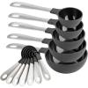 COOK WITH COLOR Measuring Cups Set and Measuring Spoon Set, Stainless Steel Handles, Nesting Kitchen Measuring Set, Liquid Measuring Cup Set, 12 PC Stainless Steel, Black(Black)