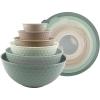 COOK WITH COLOR Mixing Bowls with TPR Lids – 12 Piece Plastic Nesting Bowls Set includes 6 Prep Bowls and 6 Lids, Microwave Safe Mixing Bowl Set (Blue and White)(Mint Embossed)