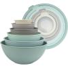 COOK WITH COLOR Mixing Bowls with TPR Lids – 12 Piece Plastic Nesting Bowls Set includes 6 Prep Bowls and 6 Lids, Microwave Safe Mixing Bowl Set (Blue and White)(Mint Ombre TPR Lids)