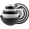 COOK WITH COLOR Mixing Bowls with TPR Lids – 12 Piece Plastic Nesting Bowls Set includes 6 Prep Bowls and 6 Lids, Microwave Safe Mixing Bowl Set (Blue and White)(Black and White Diamond)