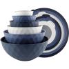 COOK WITH COLOR Mixing Bowls with TPR Lids – 12 Piece Plastic Nesting Bowls Set includes 6 Prep Bowls and 6 Lids, Microwave Safe Mixing Bowl Set (Blue and White)(Denim Diamond)