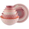 COOK WITH COLOR Mixing Bowls with TPR Lids – 12 Piece Plastic Nesting Bowls Set includes 6 Prep Bowls and 6 Lids, Microwave Safe Mixing Bowl Set (Blue and White)(Pink Diamond)