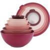 COOK WITH COLOR Mixing Bowls with TPR Lids – 12 Piece Plastic Nesting Bowls Set includes 6 Prep Bowls and 6 Lids, Microwave Safe Mixing Bowl Set (Blue and White)(Rose TPR Lid)