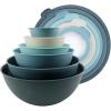 COOK WITH COLOR Mixing Bowls with TPR Lids – 12 Piece Plastic Nesting Bowls Set includes 6 Prep Bowls and 6 Lids, Microwave Safe Mixing Bowl Set (Blue and White)(Blue Tritan Lid)