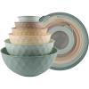 COOK WITH COLOR Mixing Bowls with TPR Lids – 12 Piece Plastic Nesting Bowls Set includes 6 Prep Bowls and 6 Lids, Microwave Safe Mixing Bowl Set (Blue and White)(Mint Diamond)