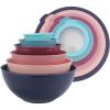 COOK WITH COLOR Mixing Bowls with TPR Lids – 12 Piece Plastic Nesting Bowls Set includes 6 Prep Bowls and 6 Lids, Microwave Safe Mixing Bowl Set (Blue and White)(Multi/Navy TPR Lids)