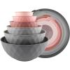COOK WITH COLOR Mixing Bowls with TPR Lids – 12 Piece Plastic Nesting Bowls Set includes 6 Prep Bowls and 6 Lids, Microwave Safe Mixing Bowl Set (Blue and White)(Grey/Pink Diamond)
