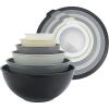 COOK WITH COLOR Mixing Bowls with TPR Lids – 12 Piece Plastic Nesting Bowls Set includes 6 Prep Bowls and 6 Lids, Microwave Safe Mixing Bowl Set (Blue and White)(Black Ombre TPR Lids)
