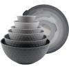 COOK WITH COLOR Mixing Bowls with TPR Lids – 12 Piece Plastic Nesting Bowls Set includes 6 Prep Bowls and 6 Lids, Microwave Safe Mixing Bowl Set (Blue and White)(Grey Embossed)