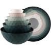 COOK WITH COLOR Mixing Bowls with TPR Lids – 12 Piece Plastic Nesting Bowls Set includes 6 Prep Bowls and 6 Lids, Microwave Safe Mixing Bowl Set (Blue and White)(Green Diamond)
