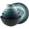 COOK WITH COLOR Mixing Bowls with TPR Lids – 12 Piece Plastic Nesting Bowls Set includes 6 Prep Bowls and 6 Lids, Microwave Safe Mixing Bowl Set (Blue and White)(Blue Rhombus)