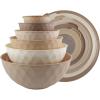COOK WITH COLOR Mixing Bowls with TPR Lids – 12 Piece Plastic Nesting Bowls Set includes 6 Prep Bowls and 6 Lids, Microwave Safe Mixing Bowl Set (Blue and White)(Brown Embossed)
