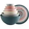 COOK WITH COLOR Mixing Bowls with TPR Lids – 12 Piece Plastic Nesting Bowls Set includes 6 Prep Bowls and 6 Lids, Microwave Safe Mixing Bowl Set (Blue and White)(Pink and Teal TPR Lids)