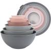 COOK WITH COLOR Mixing Bowls with TPR Lids – 12 Piece Plastic Nesting Bowls Set includes 6 Prep Bowls and 6 Lids, Microwave Safe Mixing Bowl Set (Blue and White)(Pink Ombre TPR Lids)