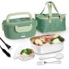 COOK WITH COLOR Portable Electric Lunch Box – 2-in-1 Heated Food Heater for Car, Truck, Home, Work – Hot Meals On-The-Go!, Black(Green)
