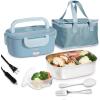 COOK WITH COLOR Portable Electric Lunch Box – 2-in-1 Heated Food Heater for Car, Truck, Home, Work – Hot Meals On-The-Go!, Black(Slate Blue)
