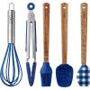 COOK WITH COLOR Set of Kitchen Utensil Set – Silicone Kitchen Tools with Wooden Handles, Mini, Blue Collection