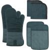 COOK WITH COLOR Silicone Oven Mitts- Heat Resistant Gloves with Soft Quilted Lining Oven Mitt Pot Holders for Cooking and BBQ, Black, Mitt Set(Teal)