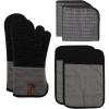 COOK WITH COLOR Silicone Oven Mitts- Heat Resistant Gloves with Soft Quilted Lining Oven Mitt Pot Holders for Cooking and BBQ, Gray, Mitt Set(Black)