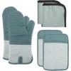 COOK WITH COLOR Silicone Oven Mitts- Heat Resistant Gloves with Soft Quilted Lining Oven Mitt Pot Holders for Cooking and BBQ, Gray, Mitt Set(Mint)