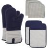 COOK WITH COLOR Silicone Oven Mitts- Heat Resistant Gloves with Soft Quilted Lining Oven Mitt Pot Holders for Cooking and BBQ, Gray, Mitt Set(Navy)