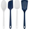 COOK WITH COLOR Silicone Spatula Set – 4 Piece Kitchen Utensils – Includes Full Size Spatula, Slotting Turner, Silicone Spoon and Scraper(Blue and White)