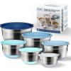 COOK WITH COLOR Stainless Steel Mixing Bowls Set with Lids – Nesting Bowls with Non-Slip Bottom, Black, 12 Pieces(Blue)