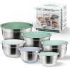 COOK WITH COLOR Stainless Steel Mixing Bowls Set with Lids – Nesting Bowls with Non-Slip Bottom, Black, 12 Pieces(Sage)