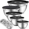 COOK WITH COLOR Stainless Steel Mixing Bowls Set with Lids – Nesting Bowls with Non-Slip Bottom, Black, 12 Pieces(Silver)