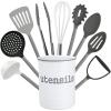 Cook With Color 10 Piece Nylon Cooking Utensil Set with Holder, Kitchen Tools and Gadgets with Rounded Copper Handles (Ombre Grey)(Ombre Grey)