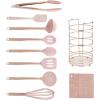 Cook With Color 10 Piece Silicone Cooking Utensil Set with Holder and Trivet, Kitchen Tools and Gadgets with Rounded Copper Handles (Pink)