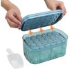 Cook with Color Ice Cube Tray with Lid and Bin – Easy Release Ice Container for Freezer with Push Button – 24 Ice Cube Tray For Small Ice Cubes, Ice Coffee Ice Cubes, Baby Food and More (Blue-Tray)