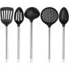 Cook with Color Non Stick Cooking Utensils- 5 Pc Kitchen Utensil Set for Nonstick Cookware, Easy to Clean Nylon Cooking Utensils with Stainless Steel Handles, Kitchen Gadgets (Black)(Black)