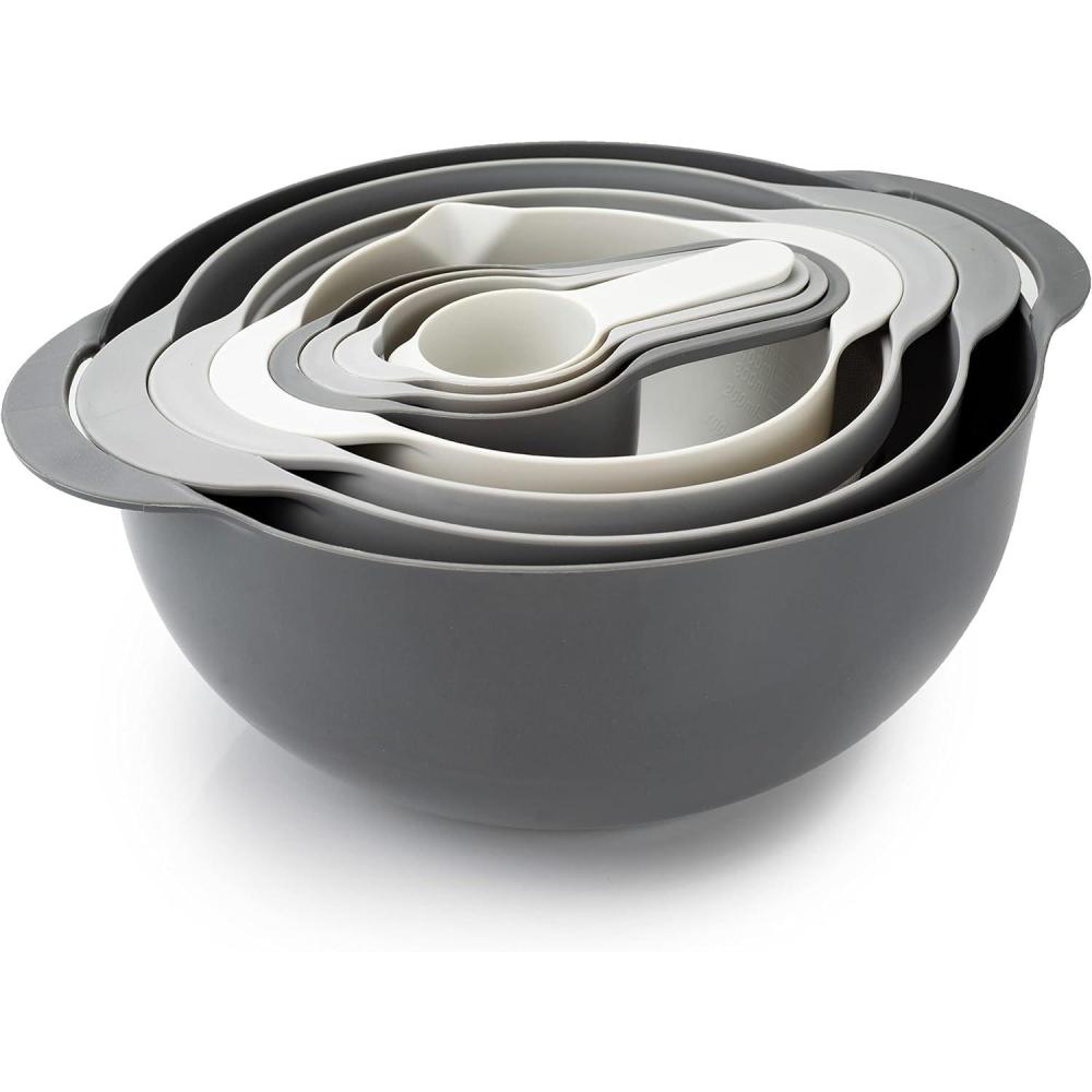imageCOOK WITH COLOR 8Pc Nesting Bowl Set Teal  Includes 2 Mixing Bowls Colander Sifter 4 Measuring Cups Polypropylene Dishwasher Safe BPA FreeGray