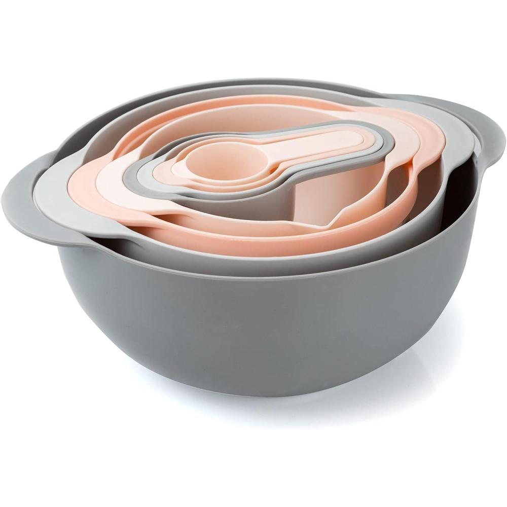imageCOOK WITH COLOR 8Pc Nesting Bowl Set Teal  Includes 2 Mixing Bowls Colander Sifter 4 Measuring Cups Polypropylene Dishwasher Safe BPA FreePink