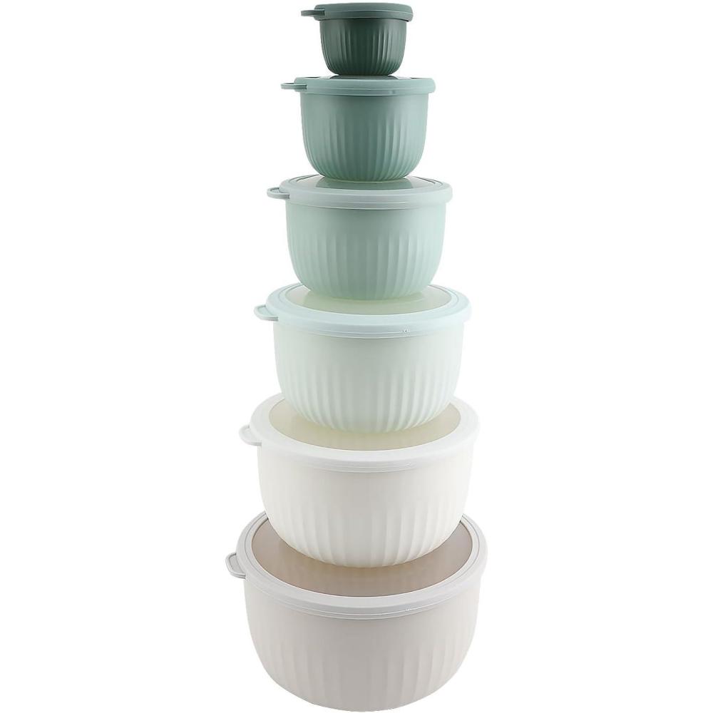 imageCOOK WITH COLOR Prep Bowls with Lids Wide and Deep Nesting Plastic Small Mixing Bowl Set with Lids 12 Piece Set  Wide Bowls MulticolorGreen