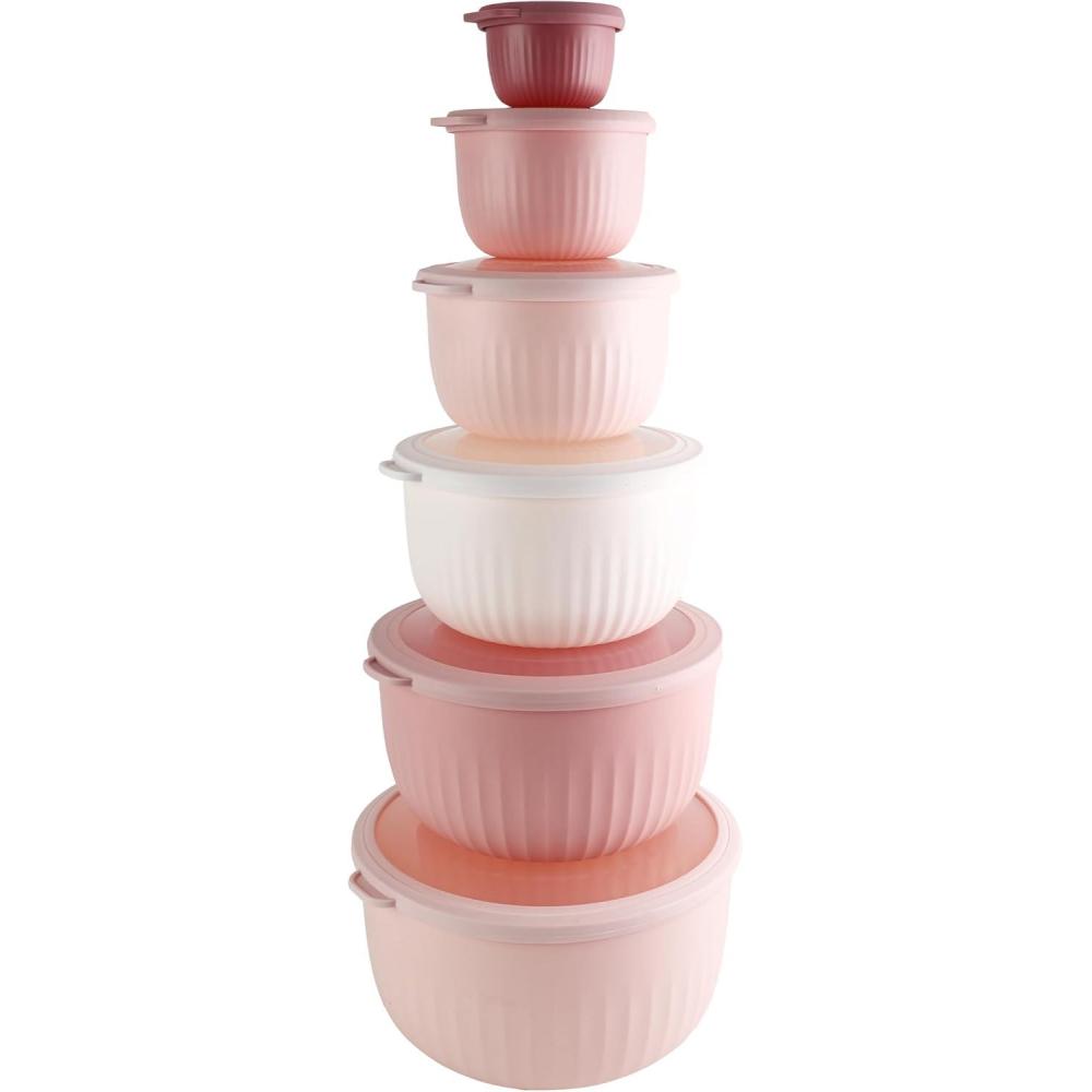 imageCOOK WITH COLOR Prep Bowls with Lids Wide and Deep Nesting Plastic Small Mixing Bowl Set with Lids 12 Piece Set  Wide Bowls MulticolorPink