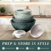 COOK WITH COLOR Nesting Mixing Bowls – 12 Piece Plastic Bowl Set with Lids, Microwave Safe (Green)(Green Diamond)