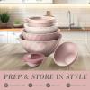 COOK WITH COLOR Nesting Mixing Bowls – 12 Piece Plastic Bowl Set with Lids, Microwave Safe (Green)(Pink Diamond)