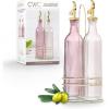 COOK WITH COLOR Glass Olive Oil Bottle Dispenser – 2 Pack- 17oz Oil and Vinegar Cruet – Olive Oil Carafe Decanter for Kitchen(Pink)